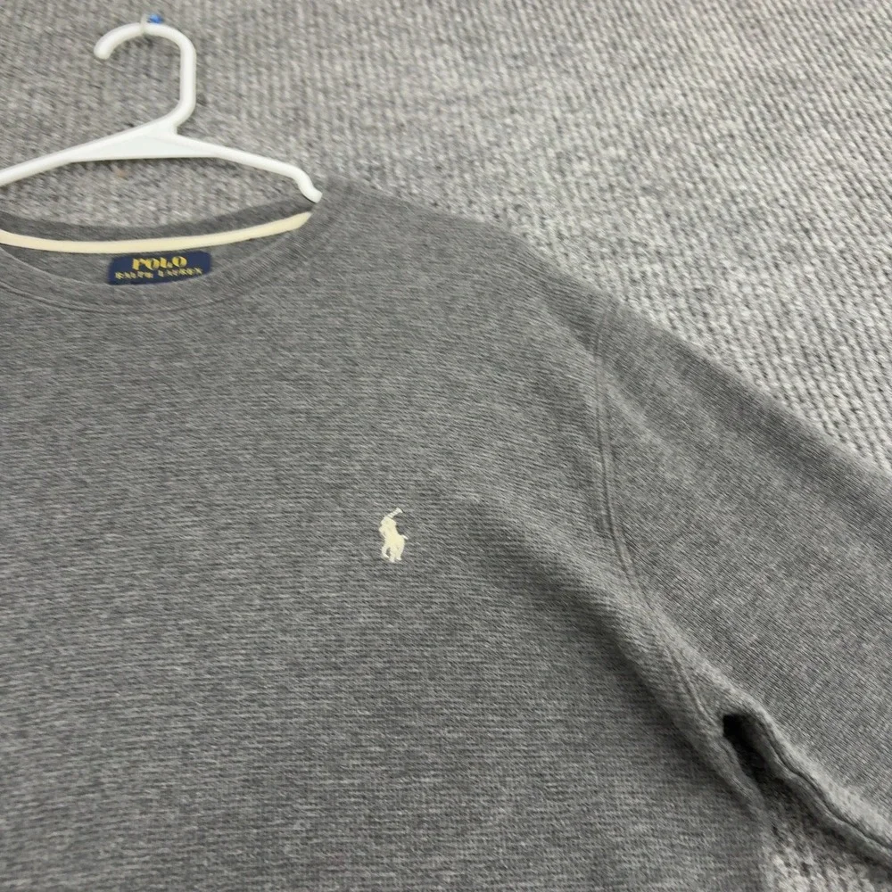 Polo Ralph Lauren Shirt Mens L Grey Cotton Waffle Knit Thermal Crewneck Casual